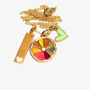 Heart Charm Necklace Heart Necklace Fruit Necklace Rainbow Necklace Stacking Necklace Charm Jewelry Beach Necklace Fun Trendy