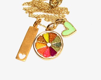 Heart Charm Necklace Heart Necklace Fruit Necklace Rainbow Necklace Stacking Necklace Charm Jewelry Beach Necklace Fun Trendy