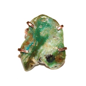 Large Blue Peruvian Opal Ring Blue Opal Ring Rose Gold Ring Adjustable Blue Ring Peruvian Opal Jewelry Raw Stone Ring