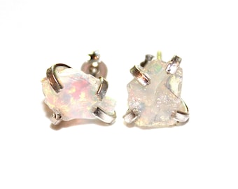 Silver Opal Earrings Raw Opal Stud Earrings Stud Earrings Sterling Silver Tumbled Opal Jewelry Natural Opal Welo Opal Earrings Raw Gemstones
