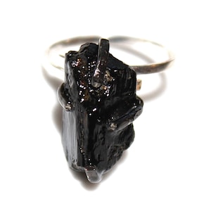 Raw Black Tourmaline Ring Rustic Tourmaline Ring Black Tourmaline Crystal Ring October Birthstone Adjustable Ring Tourmaline Jewelry