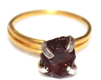 Red Garnet Ring Red Ring Garnet Nugget Mixed Metal Ring Adjustable Ring Garnet Jewelry Stacking Ring January Birthstone Ring Raw Stone RIng