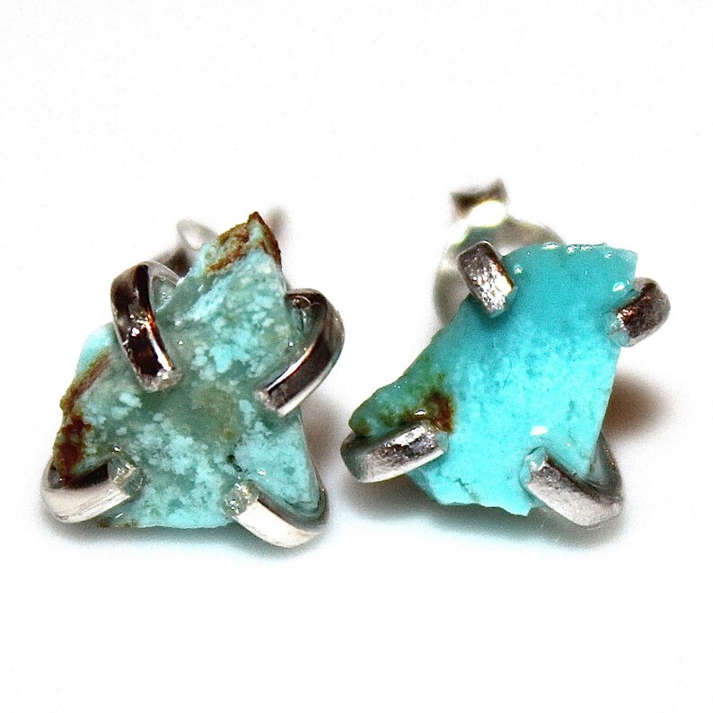Raw Turquoise Stud Earring Silver Earring Arizona Turquoise Etsy