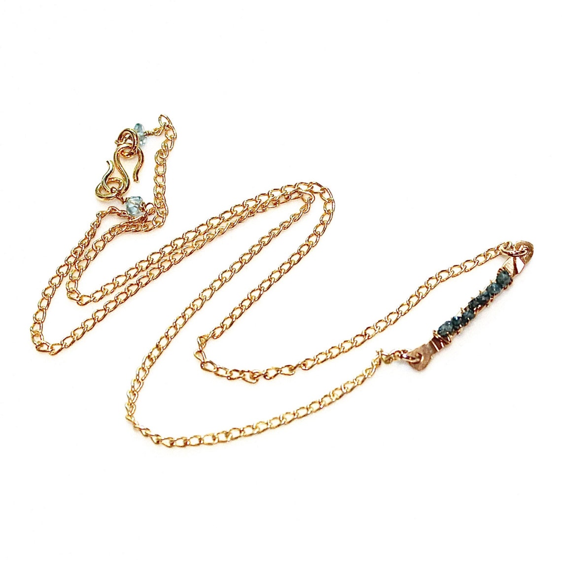 Raw Diamond Necklace Blue Necklace Real Diamond Jewelry Bar Etsy