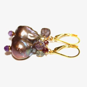 Purple Flameball Pearl Earrings Amethyst Earrings Baroque Pearl Spinel Earrings Big Pearl Earrings Cluster Earring Natural Pearl Pondslime image 8