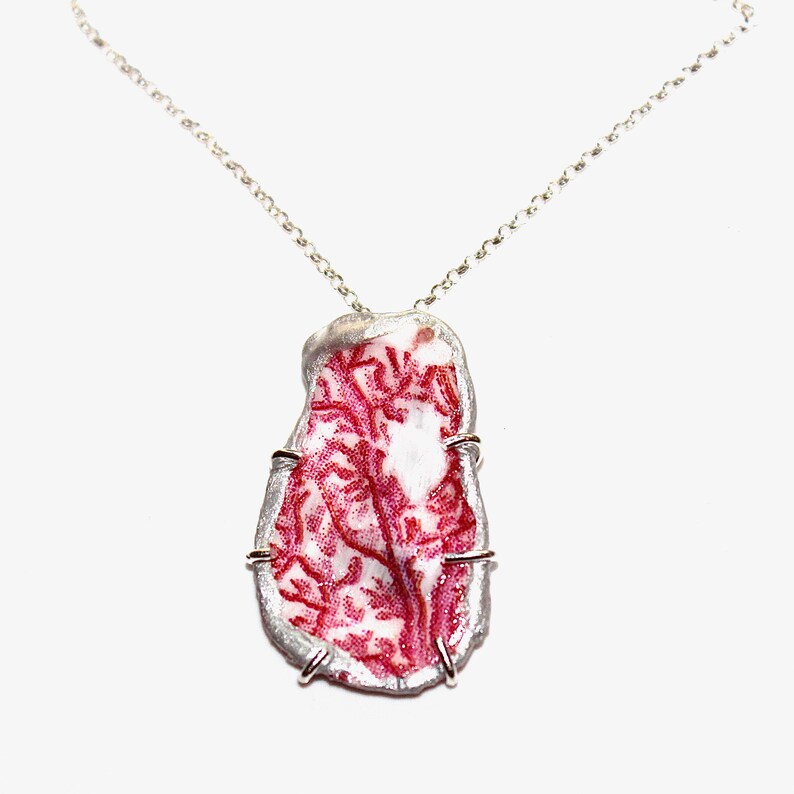 Oyster Shell Necklace, Decoupage Necklace, Flower Necklace, Gift for Her, Coral Necklace, Coastal, Oyster Necklace, Necklace for Mom, Bride image 3