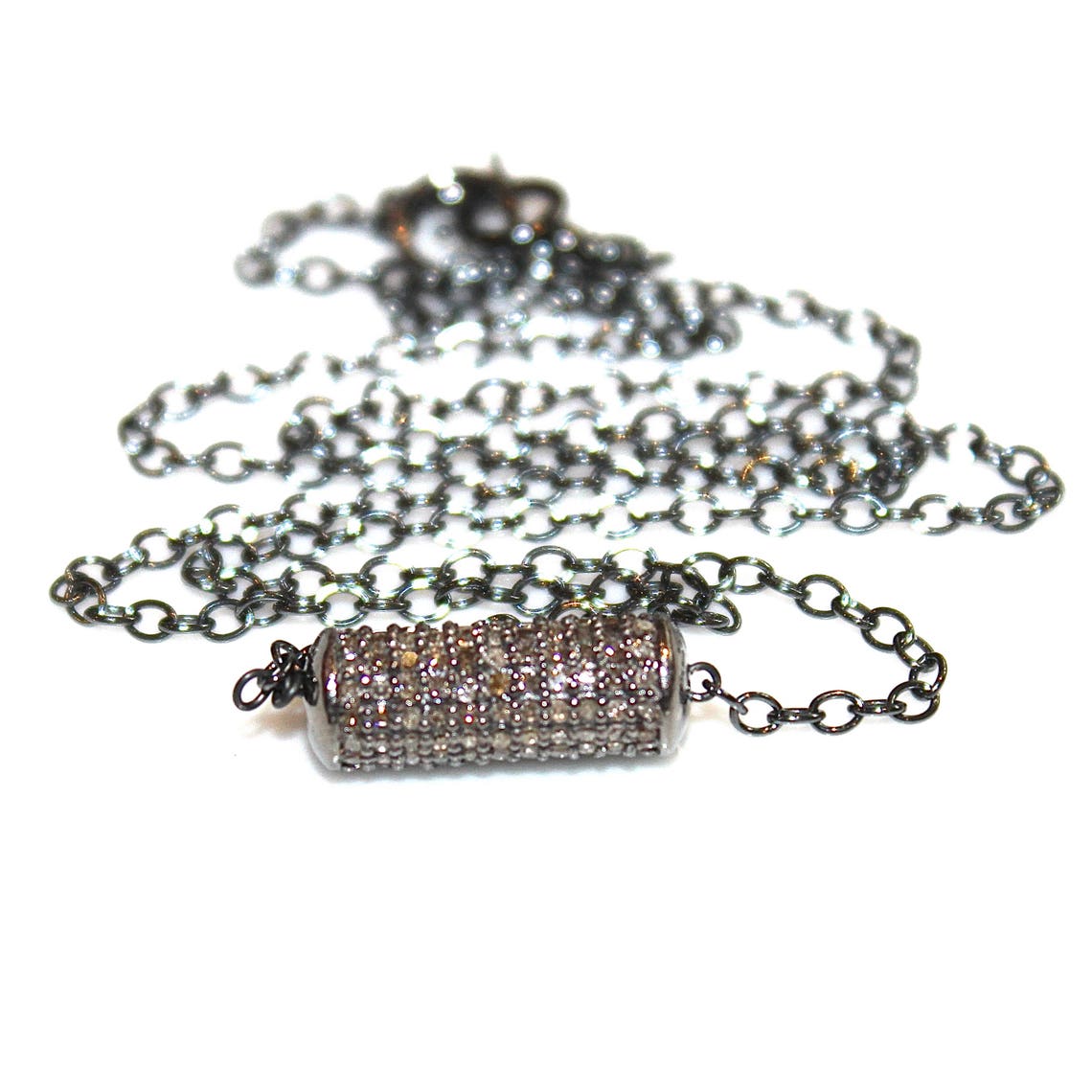 Diamond Tube Necklace Black Gold Necklace Black Diamond Etsy