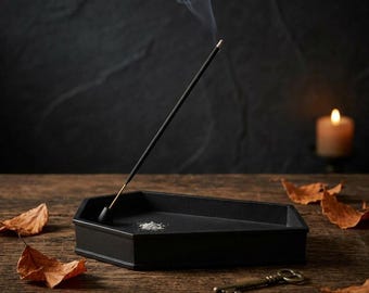 Porta incienso con forma de ataúd gótico, quemador de incienso negro con forma de ataúd, decoración para el hogar con temática de brujas, porta incienso de Halloween, decoración gótica oscura