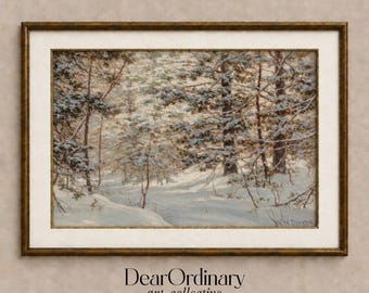 Moody Winter Landscape Print, Snow Covered Trees, Neutral Holiday Decor (Digital Download)