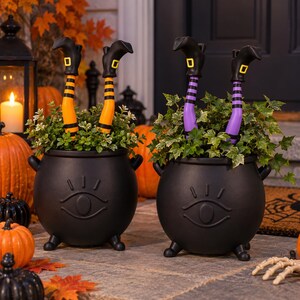 Häxbensblomkruka, Halloweenblomkruka, rolig häxstövlar trädgårdsprydnad, läskigt kruktillbehör, gotisk dekor