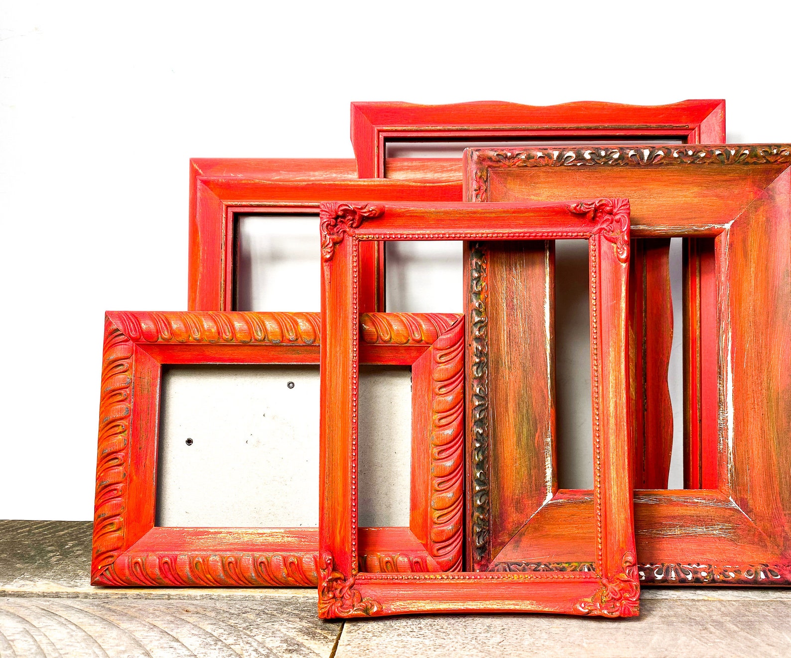 Red Picture Frames Vintage Modern Gallery of 6 Glass Etsy