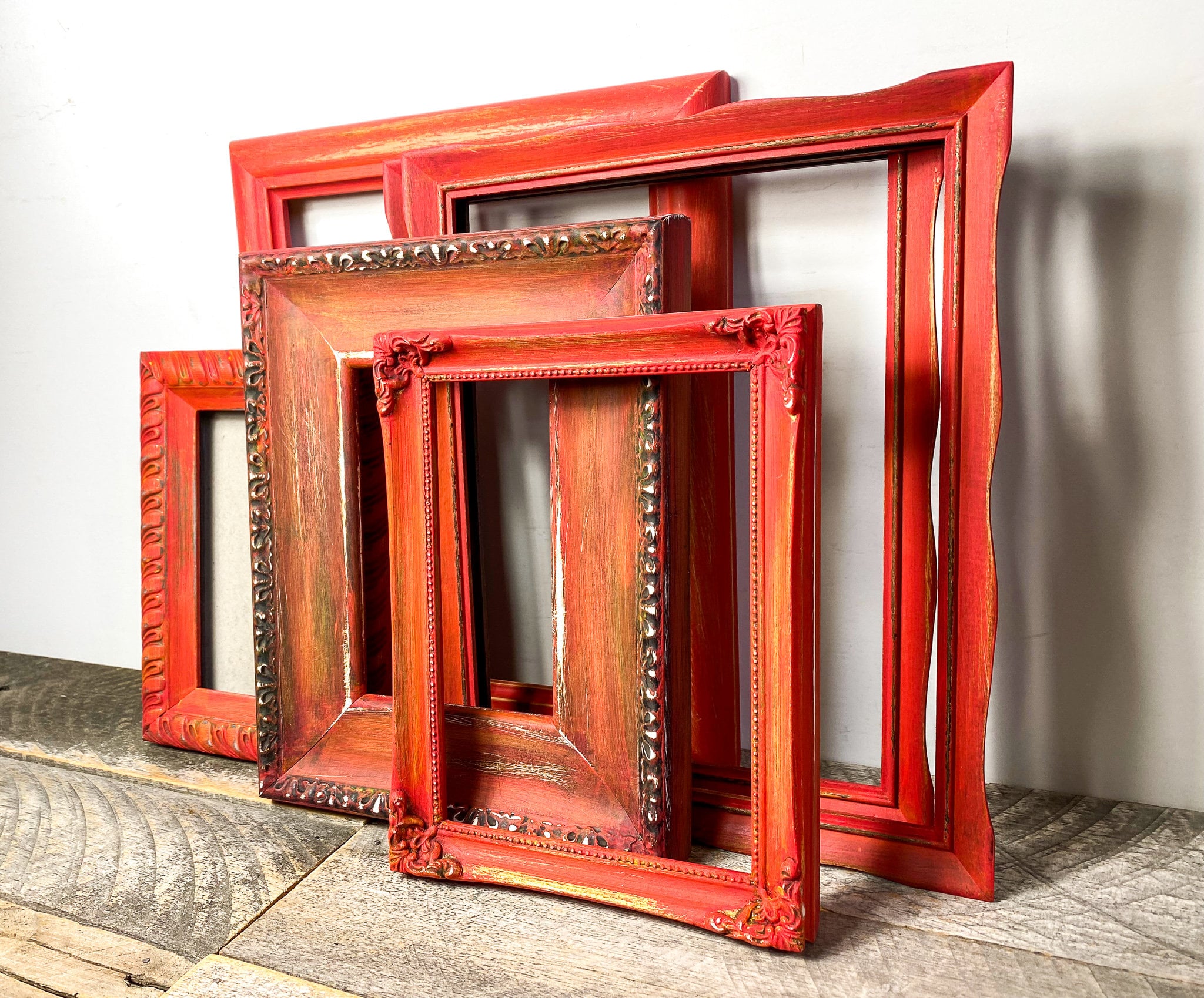Red Picture Frames Vintage Modern Gallery of 6 Glass Etsy