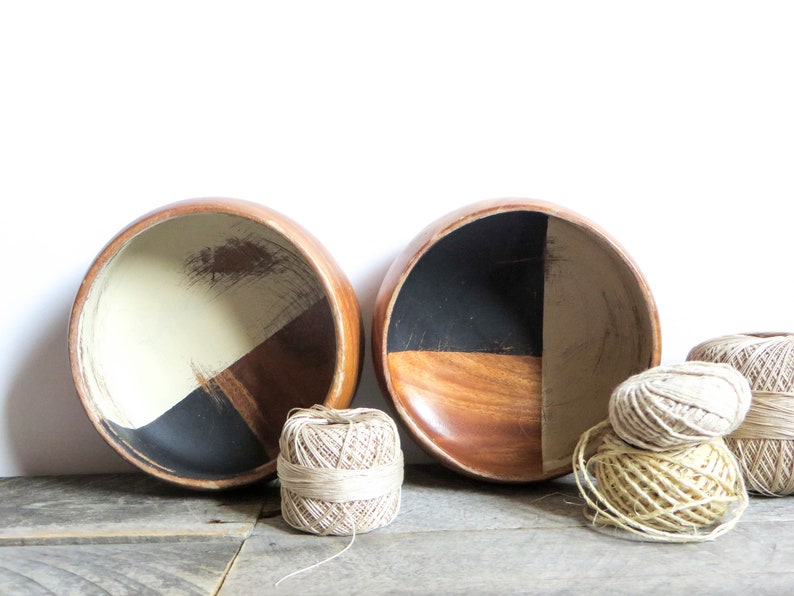 Black and Ivory Bowl Pair Rustic Modern Decor Etsy