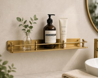 Modern Solid Brass Wall Shelf, Brass Floating Shelf, Handmade Gold Shelf,  Bathroom Kitchen Storage Shelf decor, Decorative Picture Ledge