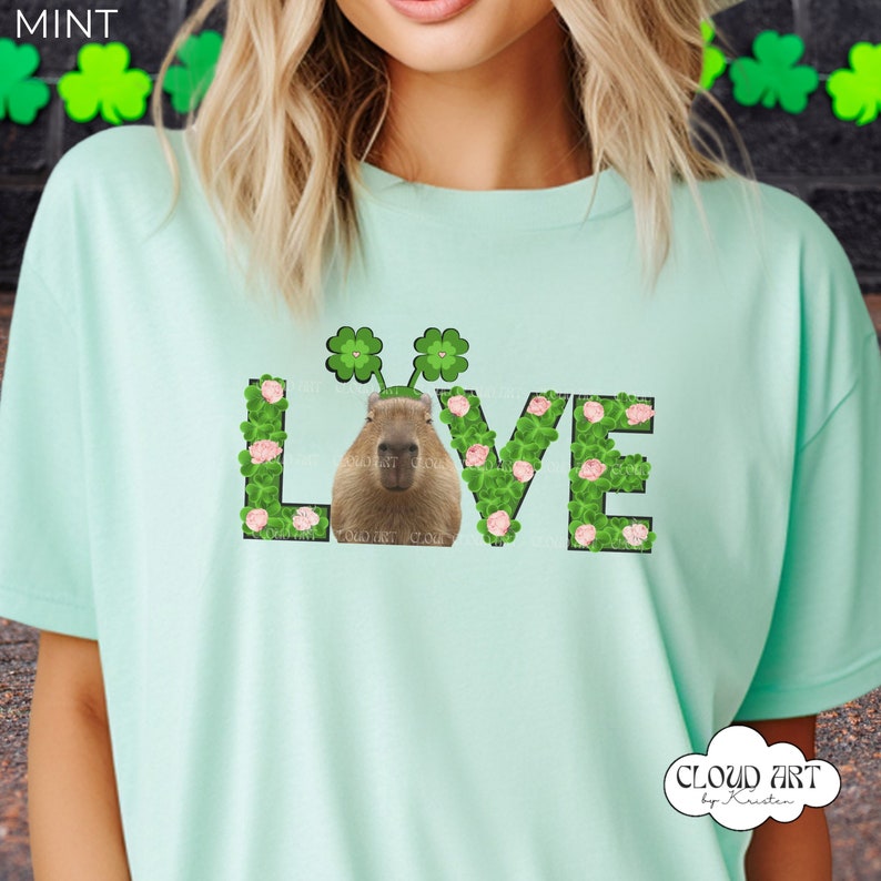 Capybara Crewneck Cute Capybara Gift Coquette Shirt St Patricks Crewneck Capybara Shirt Capybara Lover Tee Cute Shamrock Shirt image 3