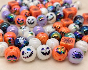 Halloween Acrylic Beads, 15mm UV Plated Ghost Pumpkin Spider Web Designs for Bracelets, Necklaces, Phone Charms, Spooky Jewelry Supplies