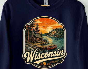 Wisconsin Sweatshirt, Wisconsin Shirt, Vintage Wisconsin State Travel Tee, Wisconsin Vacation Shirt, Great Lakes