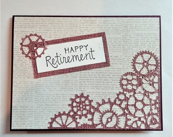 Retirement, Congratulations, Card for a Man, Masculine Retirement Card, Engineer, Gears, Steampunk, Gearhead, Unique, One of a Kind
