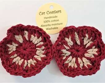 Car Coasters, Cute Car Accessory, Teachers Gift, Car Cup Holder, Crochet, Truck Coaster, Gift for a Friend, Unique Gift, One of a Kind, Yarn