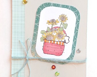 Sunflower, Birthday, Blank Card, Flower Basket, Hello, Thinking of You, Thank You, Friend, Flowers, Appreciate, Handmade,