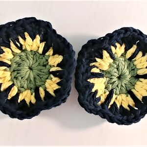 Car Coaster, Cute Car Accessory, Truck Coaster, Car Cup Holder, Car Cozy, Crochet Coaster, Unique Car Gift, Navy Blue, Green center, Yellow image 1