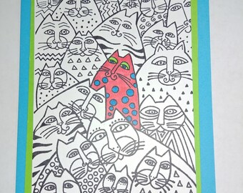 Cat Card, Cat Lover, One of a Knid,  Get Well, Handmade, Kitty, Thinking of You, Thank You, Birthday, Unique, Zentangle