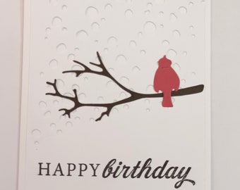 Winter Cardinal Birthday Card, White on White, Simple Card