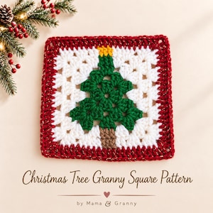 Häkelmuster für ein Oma-Quadrat mit Weihnachtsbaum-Motiv, PDF-Anleitung für eine Weihnachtsdecke, festliches Häkelquadrat für einen afghanischen Wohnbereich, DIY-Weihnachtskissen-Dekoration
