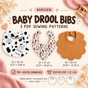 Naaipatroon voor een kwijlslabbetje voor baby's | 3 stijlen (rond, bandana, bloem) (PDF-download)