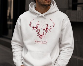 White Unisex Buffalo Hoodie, Organic Cotton Blend — Beyond Shell by Beyond Homelands™