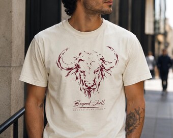 Cream Unisex Buffalo Graphic T-Shirt, Burgundy Tribal Ink — Beyond Shell | Beyond Homelands™