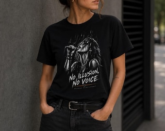 Black Unisex Cotton T-Shirt, Singer Graphic — No Illusion, No Voice | Beyond Homelands™