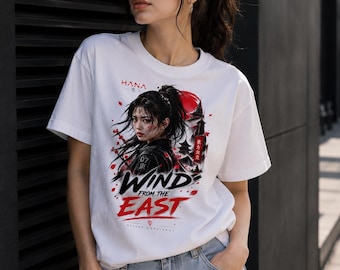 Hana Graphic T-Shirt, Japanese-Inspired Unisex Cotton Tee, Wind from the East, Beyond Homelands