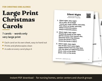 Large Print Christmas Carols for Seniors, Printable Lyric Sheets, Christmas Sing Along, Nursing Home Activity, Words Only PDF