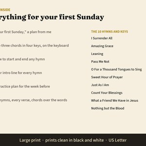 Fill-In Church Pianist Kit, Large Print Easy Hymn Chord Charts, 3 Chords and 10 Hymns, Substitute Piano Player Gift for Pastor, PDF image 2