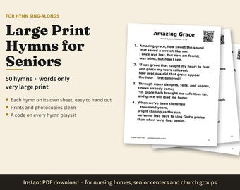 Large Print Hymns for Seniors, 50 Printable Lyric Sheets, Hymn Sing Along, Nursing Home Activity, Assisted Living, Words Only PDF