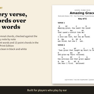 50 Hymns Piano Chord Charts in 3 Keys, Large Print Hymn Chords and Lyrics for Church Pianist, Gospel Piano by Ear, PDF Book image 3