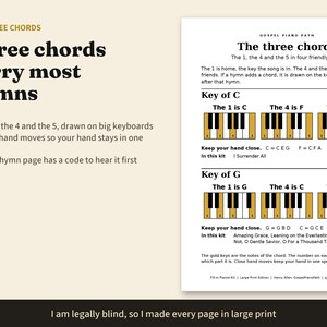 Fill-In Church Pianist Kit, Large Print Easy Hymn Chord Charts, 3 Chords and 10 Hymns, Substitute Piano Player Gift for Pastor, PDF image 3