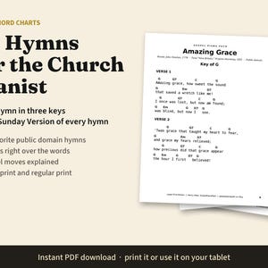 50 Hymns Piano Chord Charts in 3 Keys, Large Print Hymn Chords and Lyrics for Church Pianist, Gospel Piano by Ear, PDF Book image 1