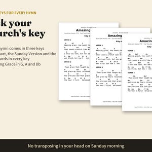 50 Hymns Piano Chord Charts in 3 Keys, Large Print Hymn Chords and Lyrics for Church Pianist, Gospel Piano by Ear, PDF Book image 6