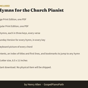 50 Hymns Piano Chord Charts in 3 Keys, Large Print Hymn Chords and Lyrics for Church Pianist, Gospel Piano by Ear, PDF Book image 8