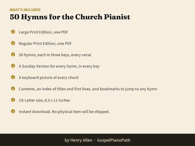 50 Hymns Piano Chord Charts in 3 Keys, Large Print Hymn Chords and Lyrics for Church Pianist, Gospel Piano by Ear, PDF Book image 8