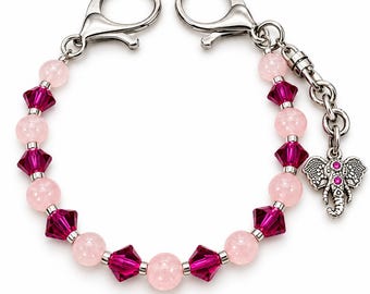 Purse Charm - Key Finder - Rose Quartz with Elephant Charm