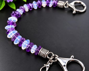 Purse Charm / Key Finder Selenite & Amethyst