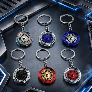 Spinning Car Wheel Rim Keychain, Zinc Alloy JDM Charm (Gift for Car Enthusiasts)