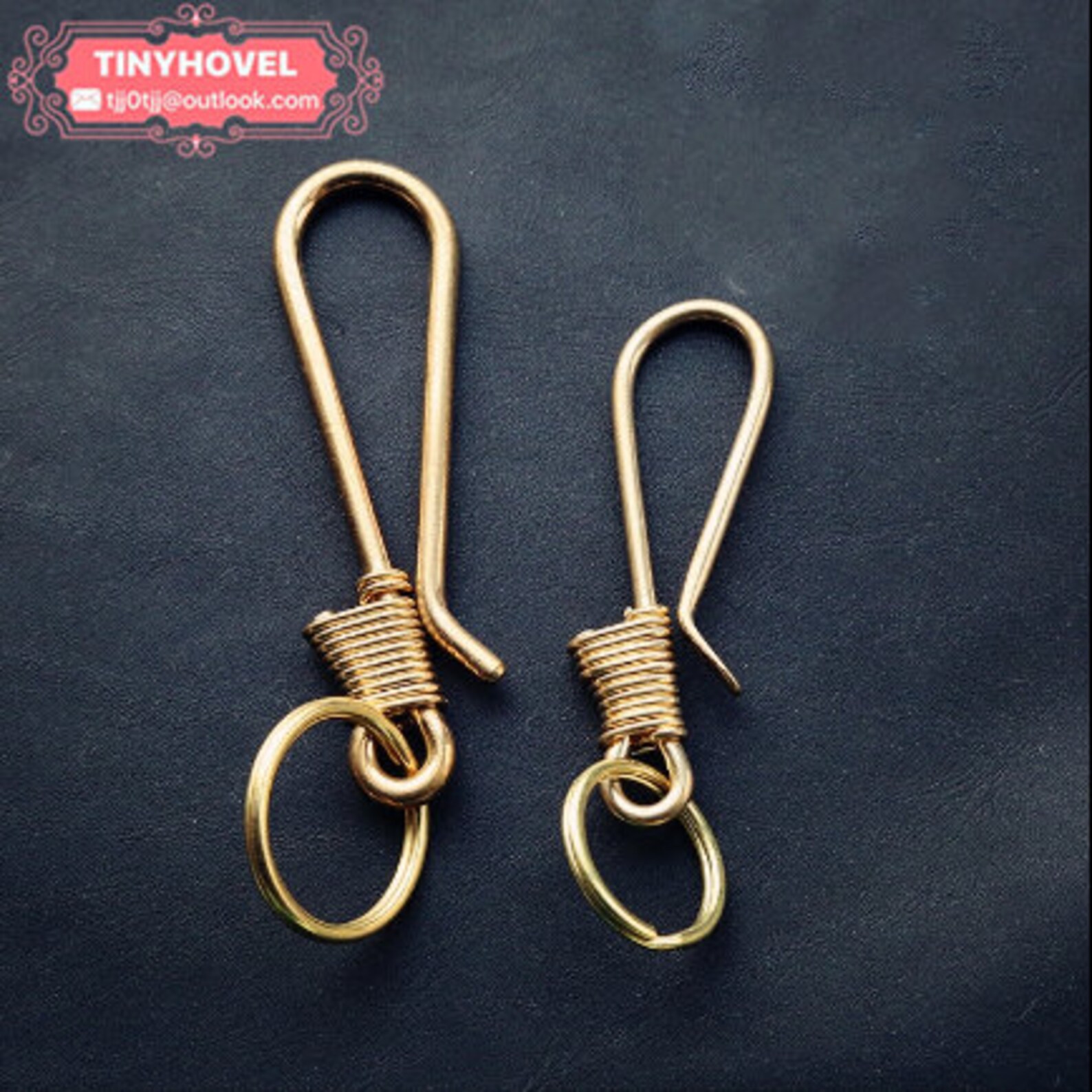 2pcs Natural Brass Japanese Fish Hook Key Chain Solid Brass Etsy