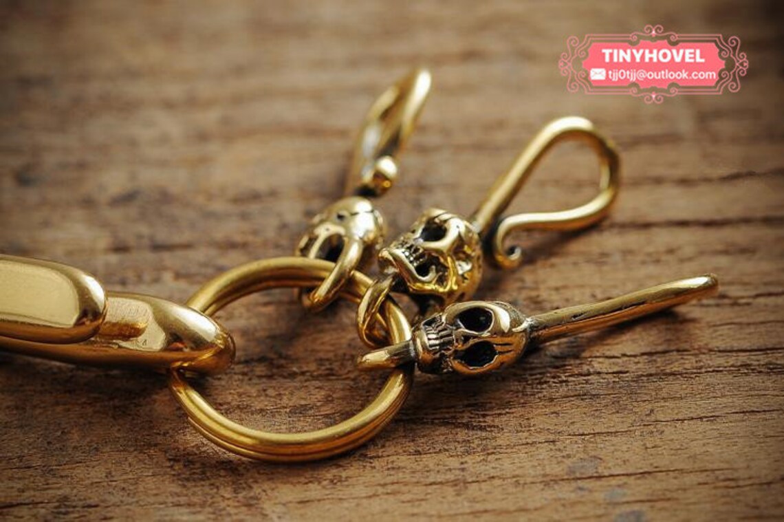 1pc Natural Brass Japanese Fish Hook Key Chain with Skull Etsy