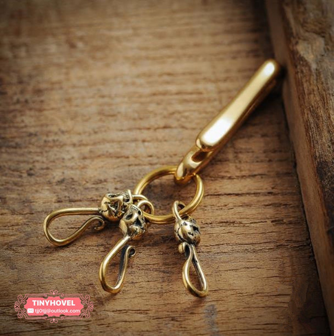 1pc Natural Brass Japanese Fish Hook Key Chain with Skull Etsy