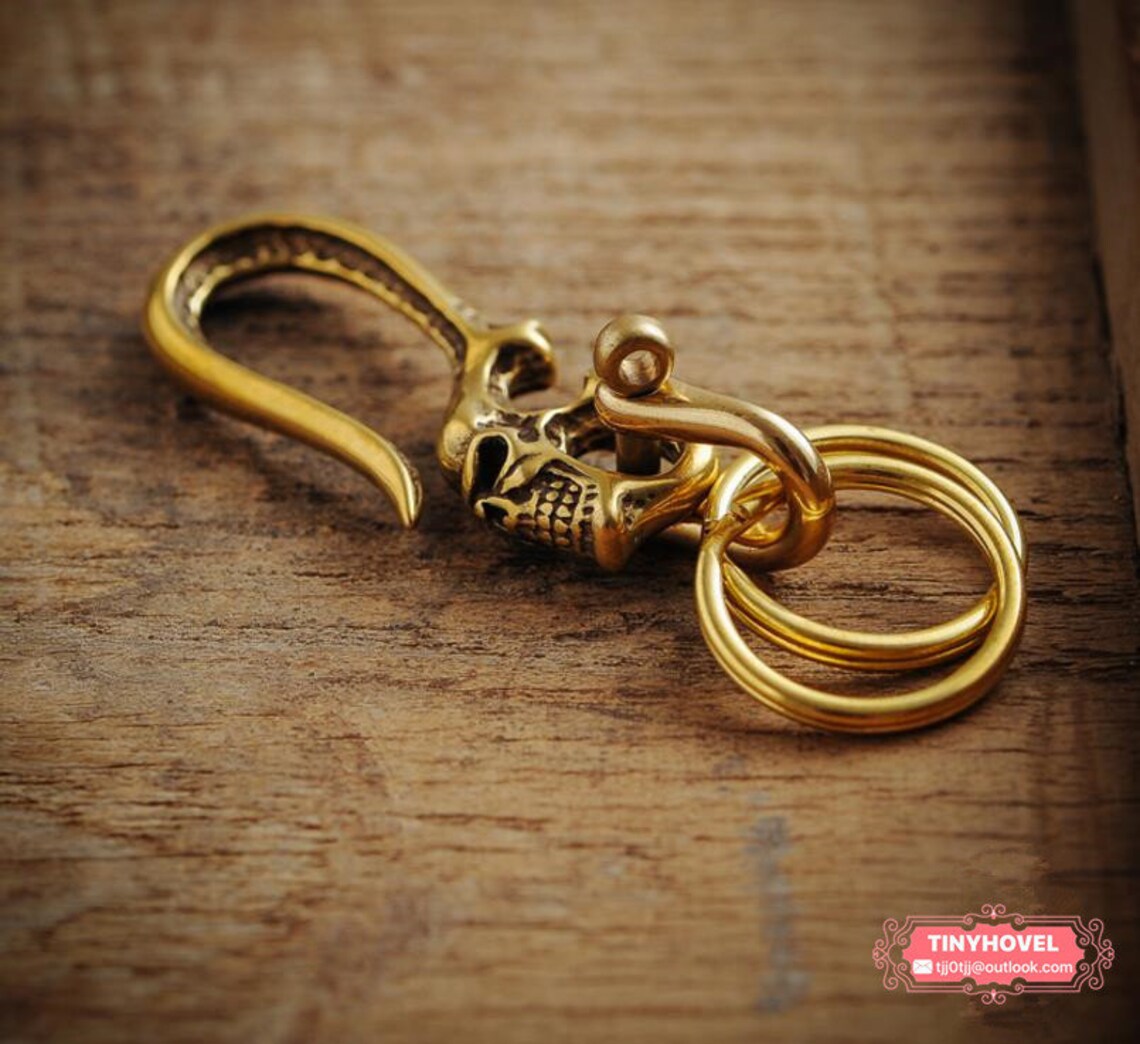 2pcs Antique Brass Japanese Fish Hook Key Chain with Skull Etsy