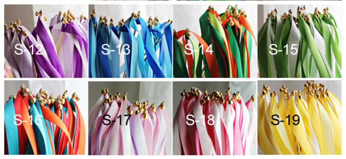 A set of 10 Ribbon Wands Available in 19 color theme for Etsy